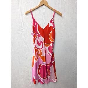 Natori Slip Nightgown Dress Satin Pink Swirl Print Adjustable Strap Sexy Small